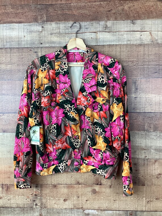 Vintage 1980s TROPICAL FLORAL Print Tiger Lily Beaded Silk Bomber Jacket Etsy Canada