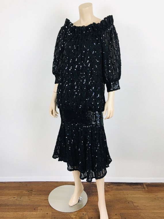 Vintage 1980s BLACK SEQUIN Slouchy Fit SEQUIN Dro… - image 6