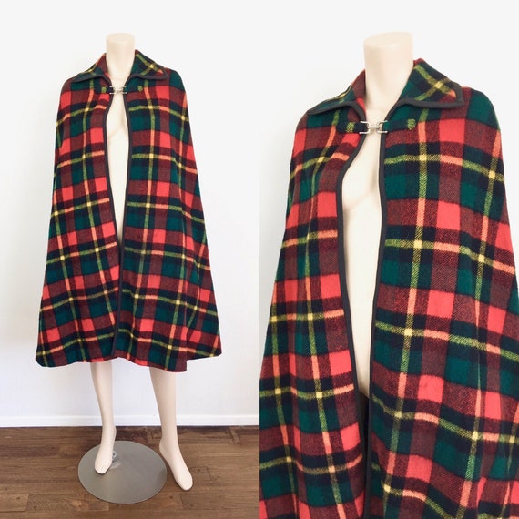 Vintage 1960s PLAID CAPE CLOAK Jacket Poncho