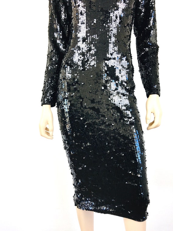 Vintage 1980s Black LIQUID SEQUIN BEADED Body Con… - image 4