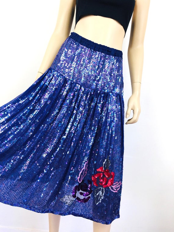 Vintage 1980s SEQUIN BEADED Silk FLORAL Swing Skirt - Etsy
