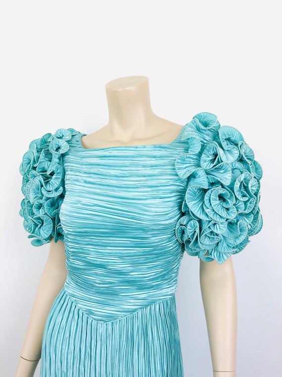 Vintage 1980s DYNASTY Style RUFFLED PUFF Sleeve S… - image 4