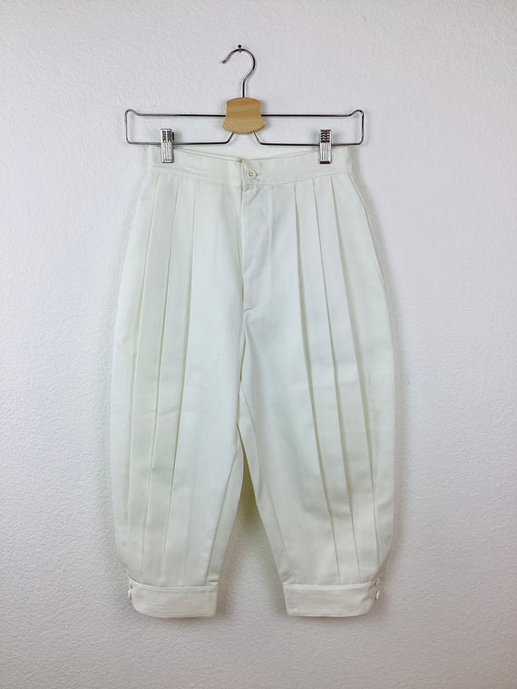 Vintage 1980s WHITE Vertical PLEATED BALLOON Knickers Harem