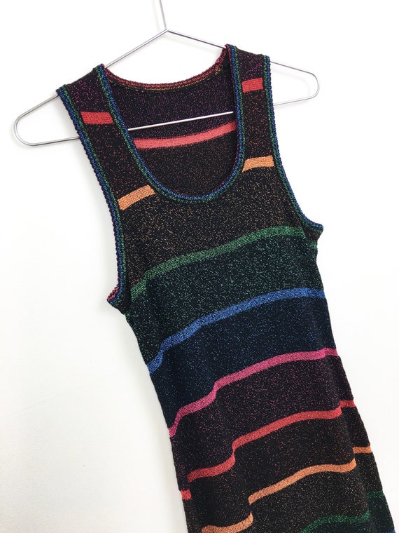 Vintage 1980s METALLIC RAINBOW STRIPE Black Sweate