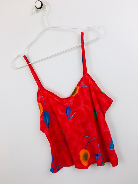 Vintage 1990s RED FLORAL CAMI Style Bias Cut Rayo… - image 4