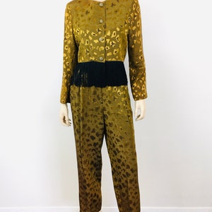 Vintage 1990s CACHE LEOPARD Spot FRINGE Jacket & Pants 2Pc Set / Suit