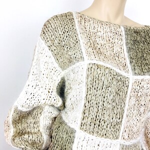 Vintage 1980s CROCHET RIBBON & ANGORA Color Block Taupe Slouchy Sweater Top image 5