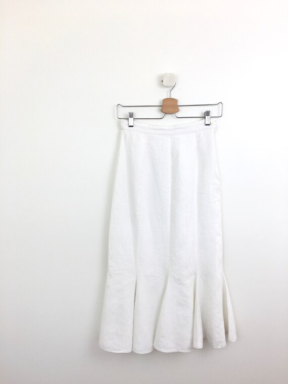 Vintage 1990s White LINEN MERMAID RUFFLE Minimal S