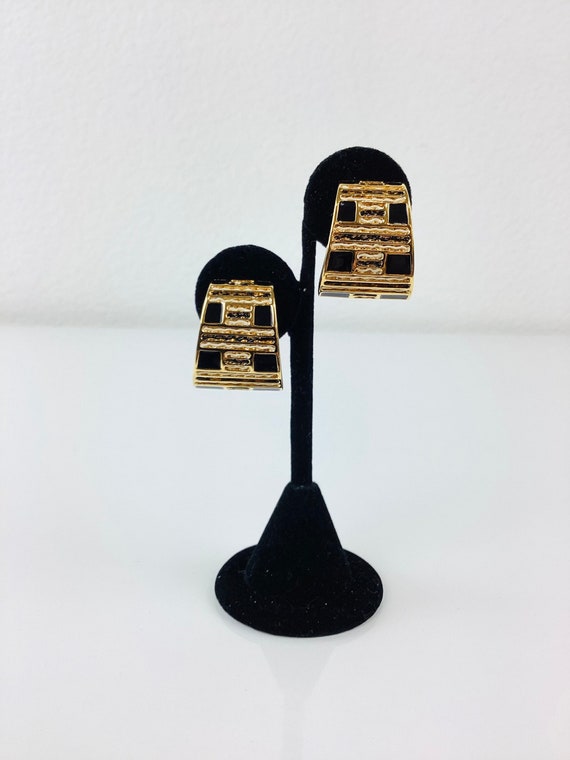 Vintage 1990s St JOHN GOLD & Black ENAMEL Clip Ear