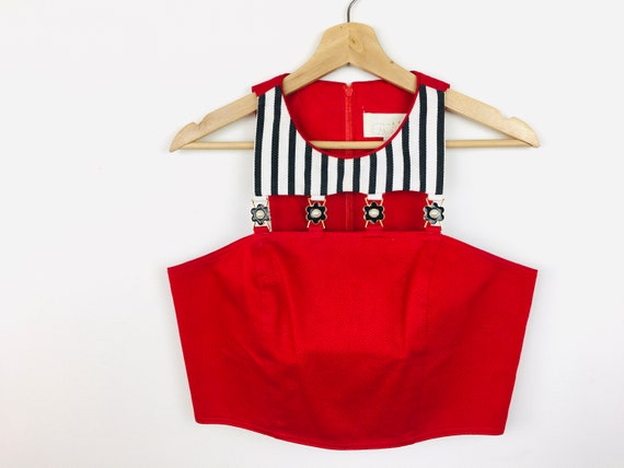 Vintage 1990s RED Cache CROPPED HALTER Top - image 2