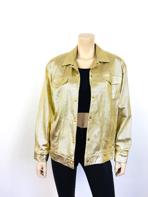 Vintage 1990s GOLD METALLIC Oversized PERFORATED … - image 3