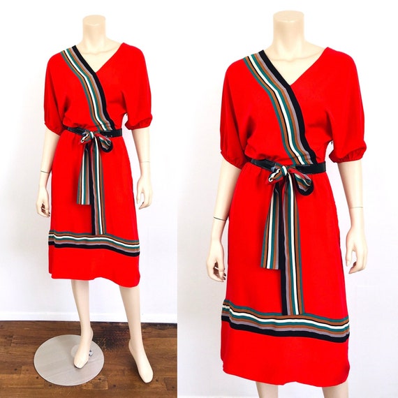 Vintage 1980s RED ALBERT NIPON Striped Dress - image 7