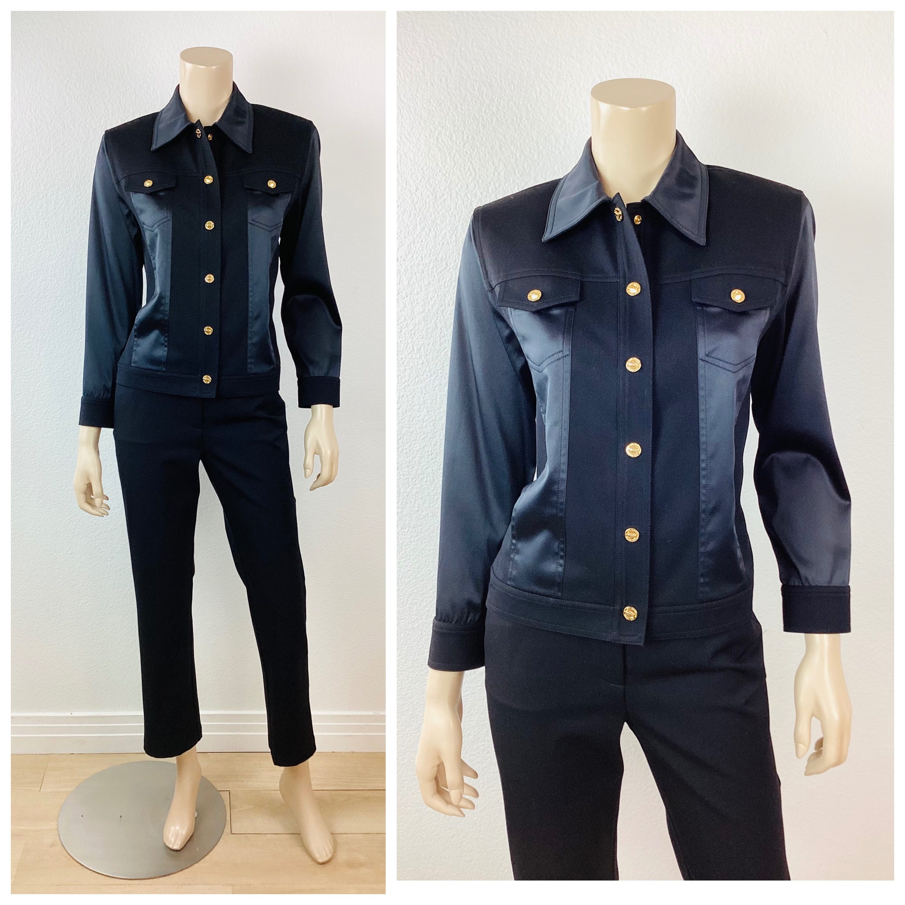 Vintage ST JOHN KNITS Sport Marie Gray Casual Black Jacket Pants 2pc