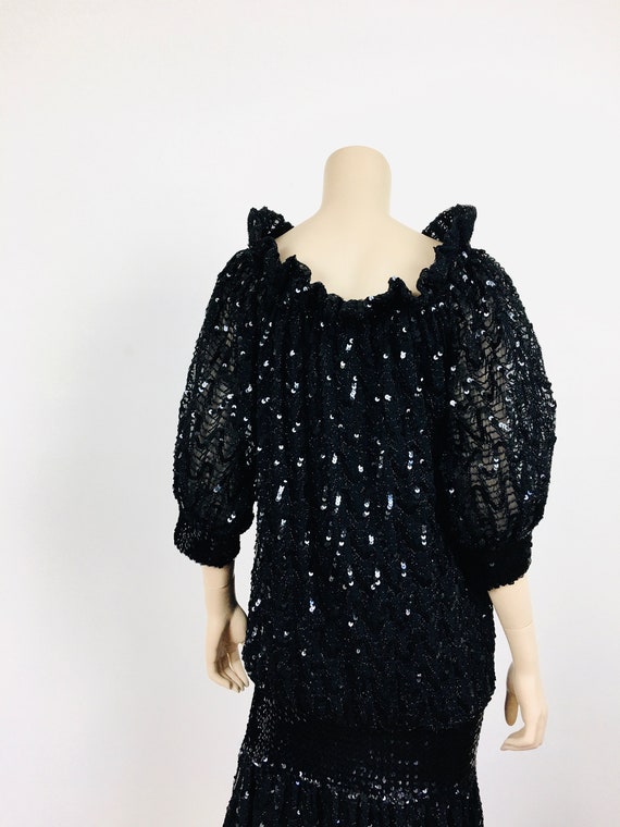 Vintage 1980s BLACK SEQUIN Slouchy Fit SEQUIN Dro… - image 9