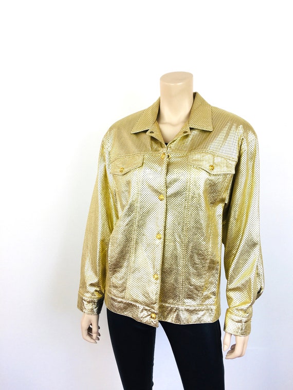 Vintage 1990s GOLD METALLIC Oversized PERFORATED … - image 4