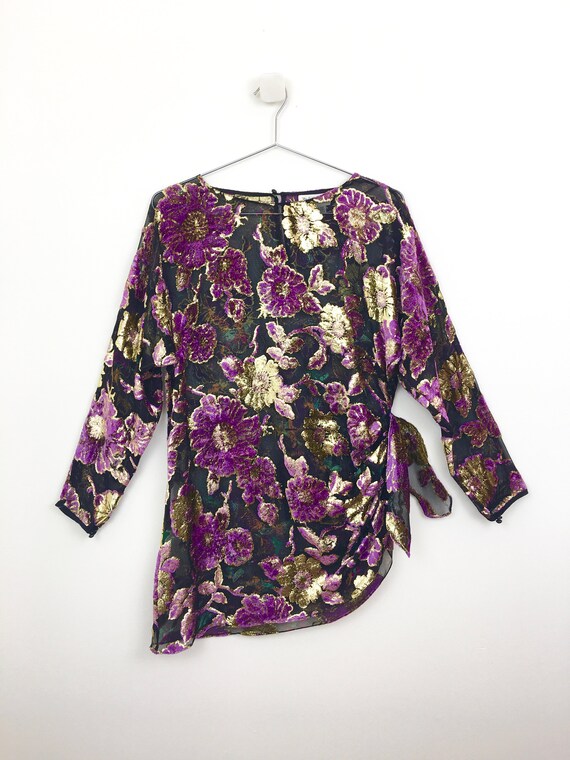Vintage 1980s BURNOUT Silk VELVET & Gold METALLIC