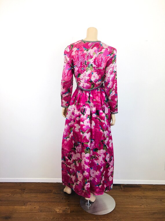 Vintage 1980s STRAPLESS PINK Silk FLORAL Dress & … - image 8