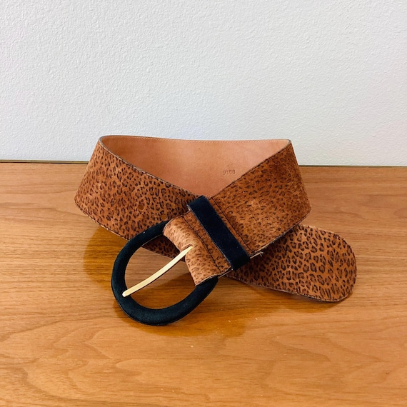 Vintage 1980s EXTRA WIDE LEOPARD Print Brown Suede Belt - Etsy display picture 3