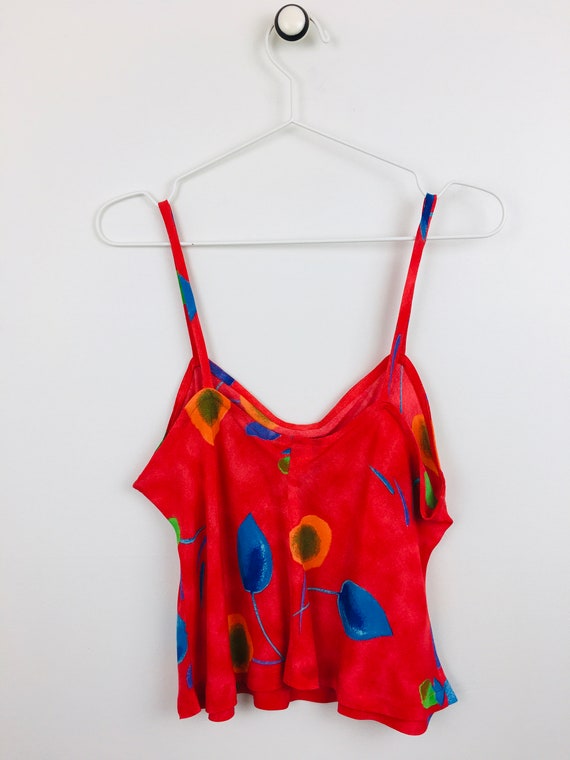 Vintage 1990s RED FLORAL CAMI Style Bias Cut Rayo… - image 5