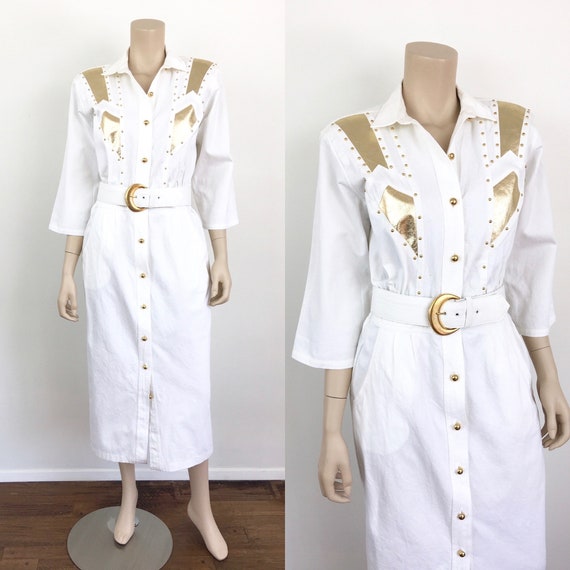 Vintage 1980s GOLD METALLIC Leather & STUDDED Whit