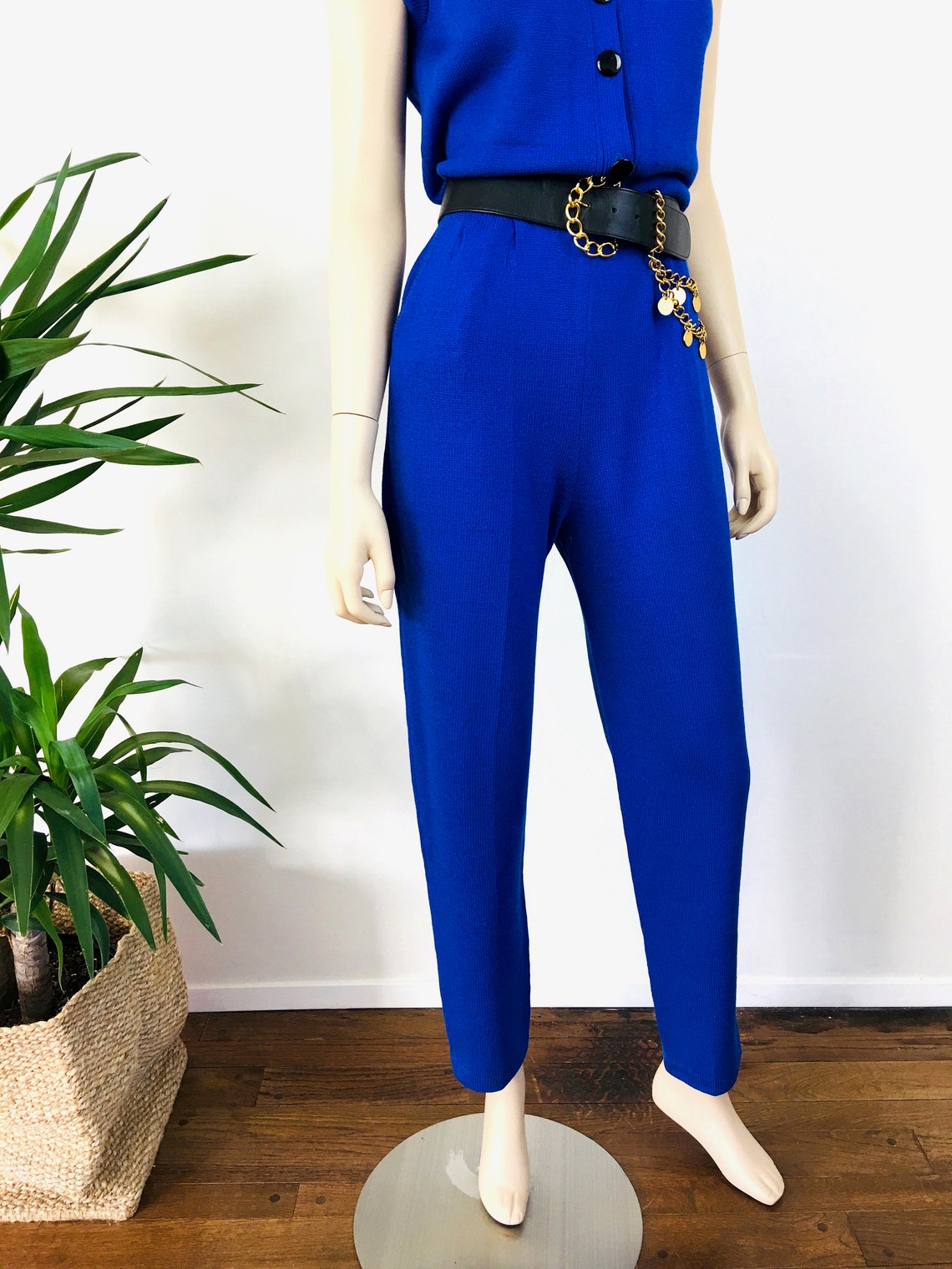 Vintage 1980s ST JOHN Knits ROYAL Blue Knit One Piece Jumpsuit Etsy