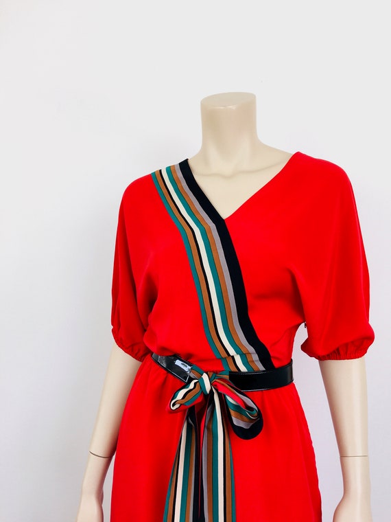 Vintage 1980s RED ALBERT NIPON Striped Dress - image 3