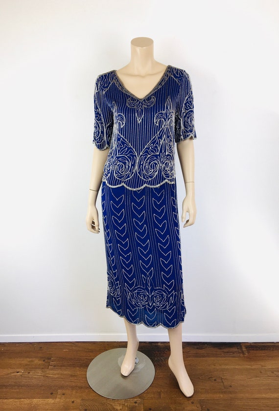 Vintage 1980s SAPPHIRE BLUE BEADED Judith Ann Fla… - image 2