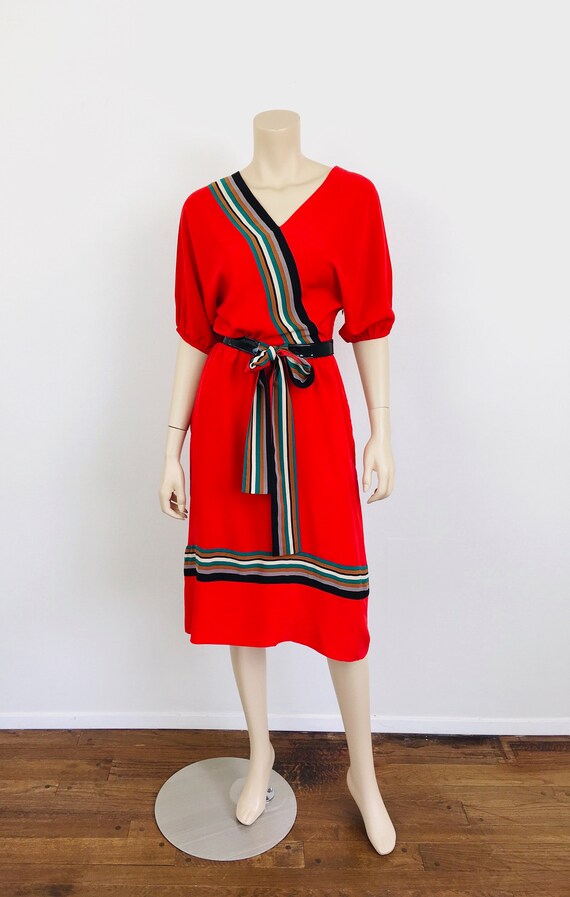 Vintage 1980s RED ALBERT NIPON Striped Dress - image 1