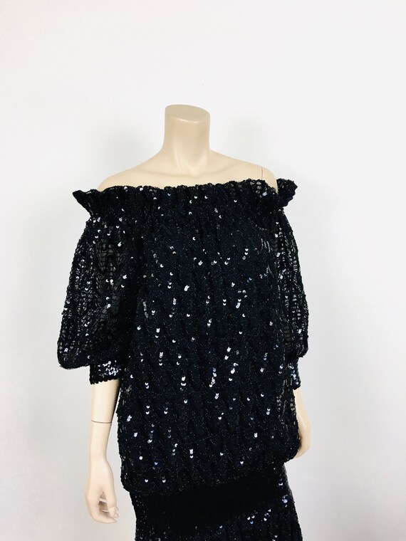 Vintage 1980s BLACK SEQUIN Slouchy Fit SEQUIN Dro… - image 5