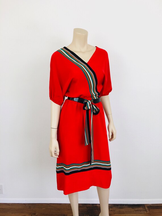 Vintage 1980s RED ALBERT NIPON Striped Dress - image 5