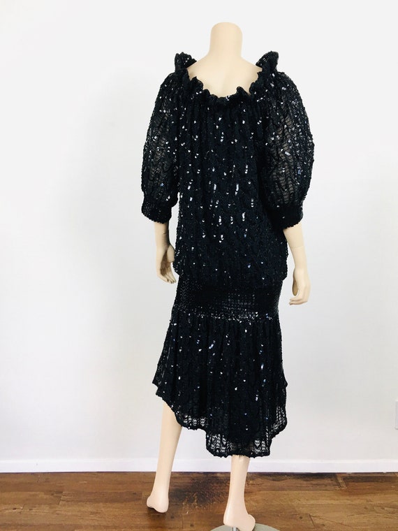 Vintage 1980s BLACK SEQUIN Slouchy Fit SEQUIN Dro… - image 8