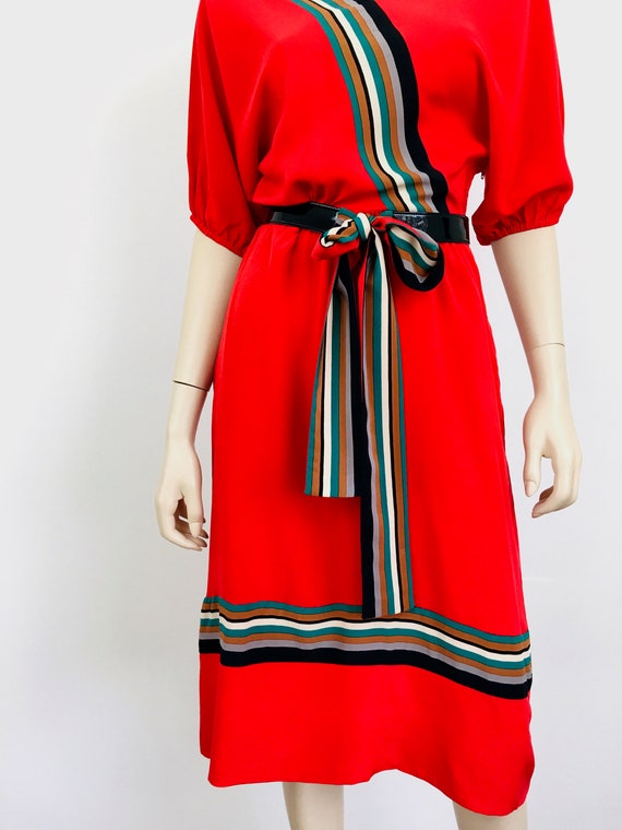 Vintage 1980s RED ALBERT NIPON Striped Dress - image 4