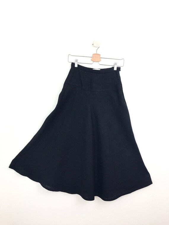 Vintage 1990s MINIMAL BLACK LINEN High Waisted Mid