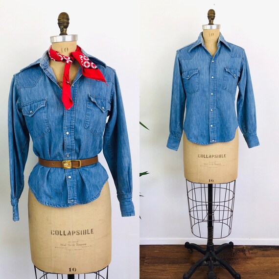 Vintage 1970s PEARL SNAP DENIM Sears Western Wear