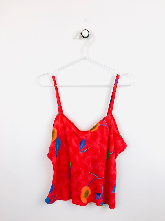 Vintage 1990s RED FLORAL CAMI Style Bias Cut Rayo… - image 1