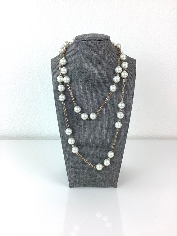 Vintage 1980s FLAPPER STYLE Floating PEARL & Gold… - image 1