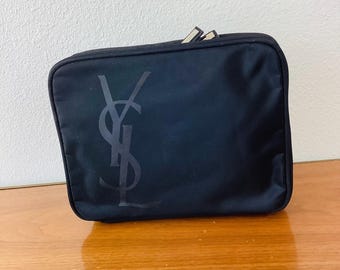 Vintage 1990s YVES SAINT LAURENT Black Nylon Cosmetic Makeup Travel Bag Y S L