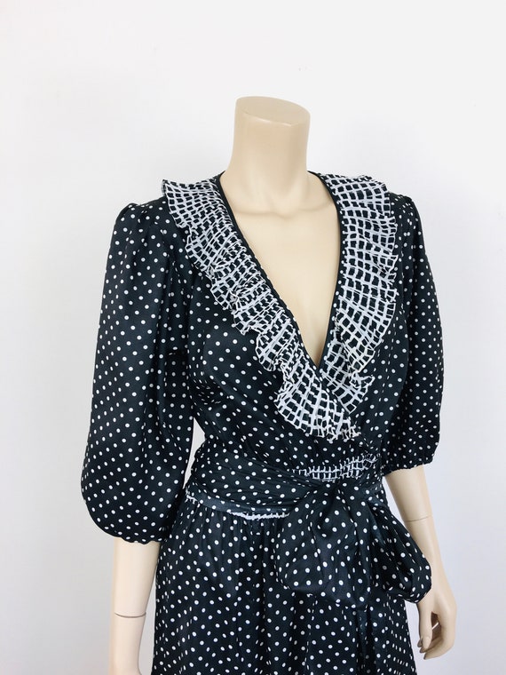 Vintage 1980s DIANE FREIS Style RUFFLED Polka Dot… - image 6