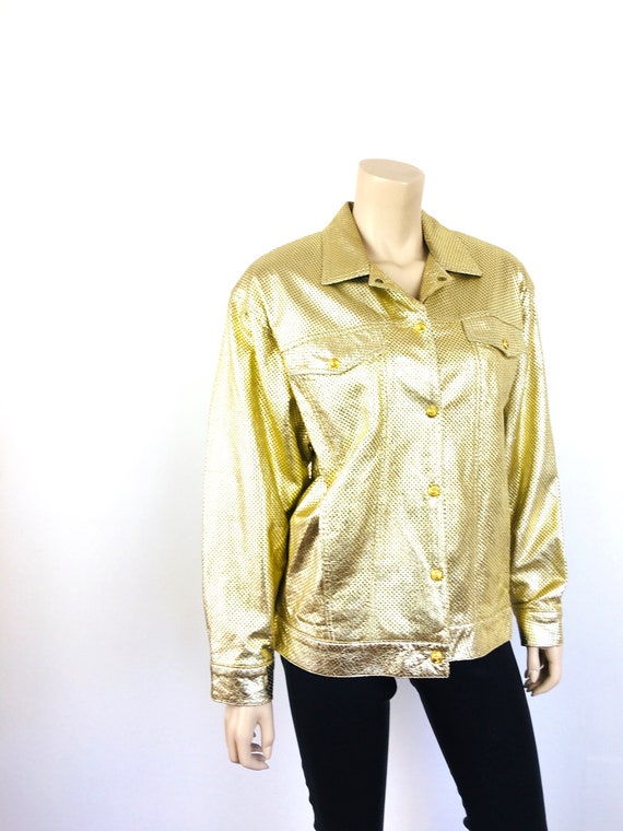 Vintage 1990s GOLD METALLIC Oversized PERFORATED … - image 7