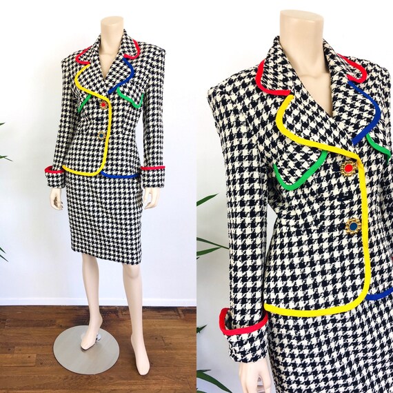 Vintage 1990s HOUNDSTOOTH Primary Color Trim POWER