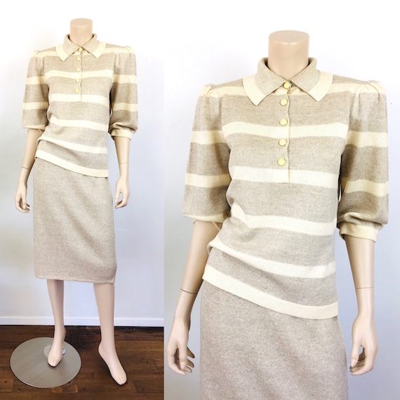 Vintage 1980s ST JOHN KNITS Beige & Cream Stripe K