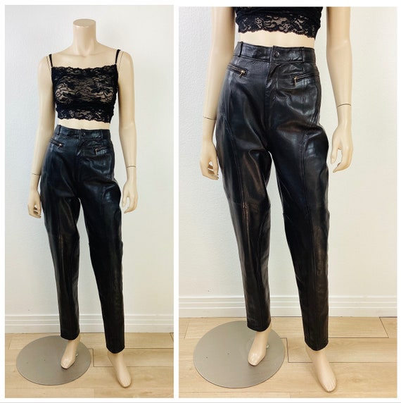 Vintage 1990s Black VAKKO LEATHER High Waisted Bu… - image 1