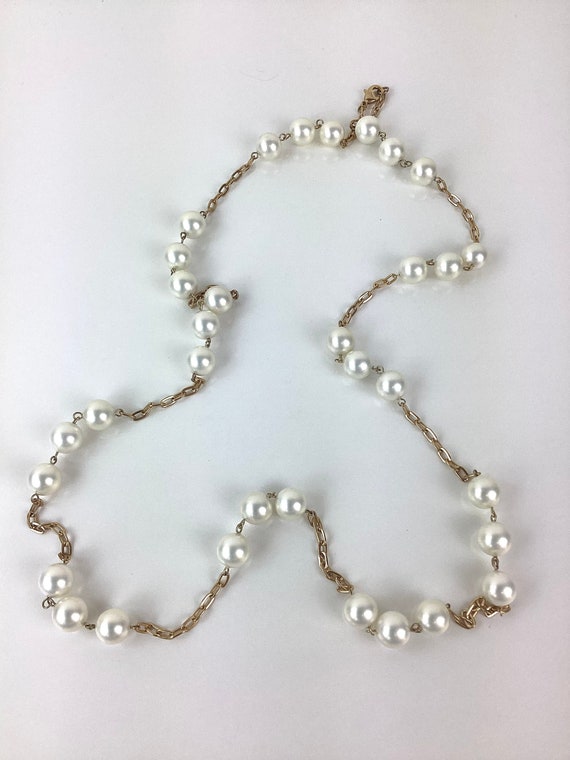 Vintage 1980s FLAPPER STYLE Floating PEARL & Gold… - image 6