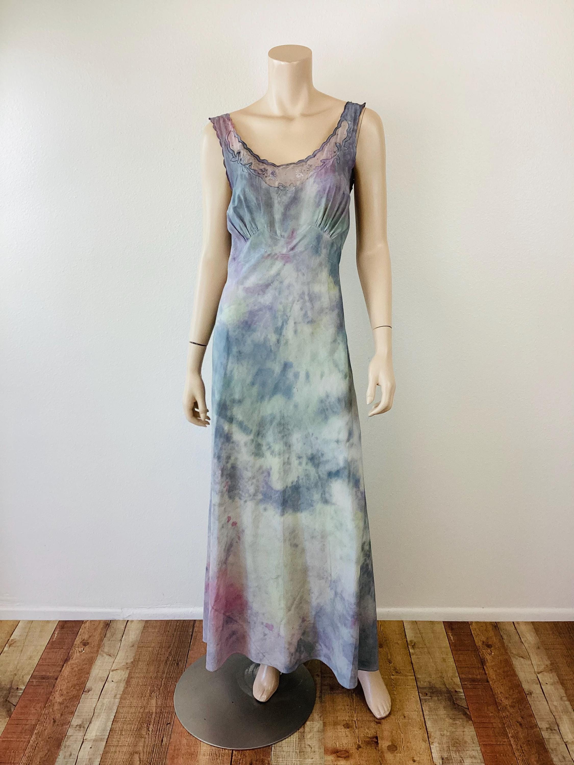 Vintage 1950s TIE DYE / Hand Dyed Bias Cut Nightgown Slip Dress