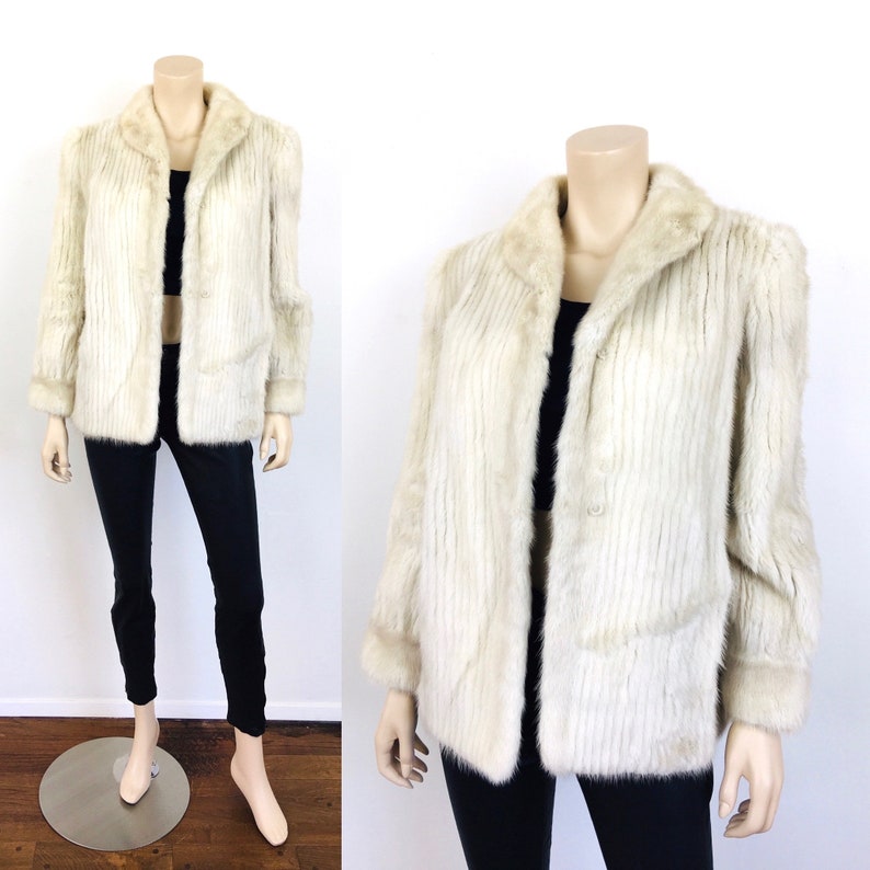 Vintage 1980s White CHANNEL MINK FUR Jacket Coat