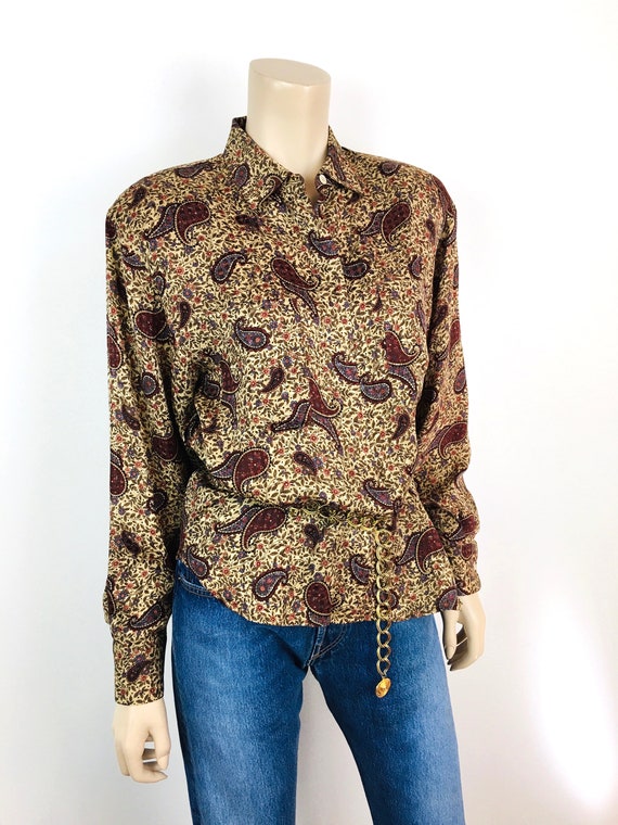 Vintage 1980s /1990s PAISLEY Print SILK BLOUSE by… - image 5