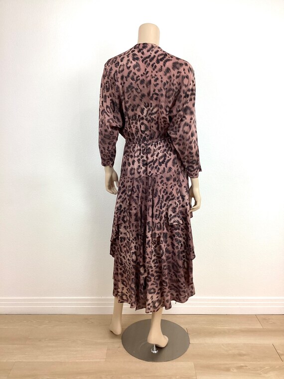 Vintage 1980s LEOPARD Print TIERED HANKY Hem Dress - image 7