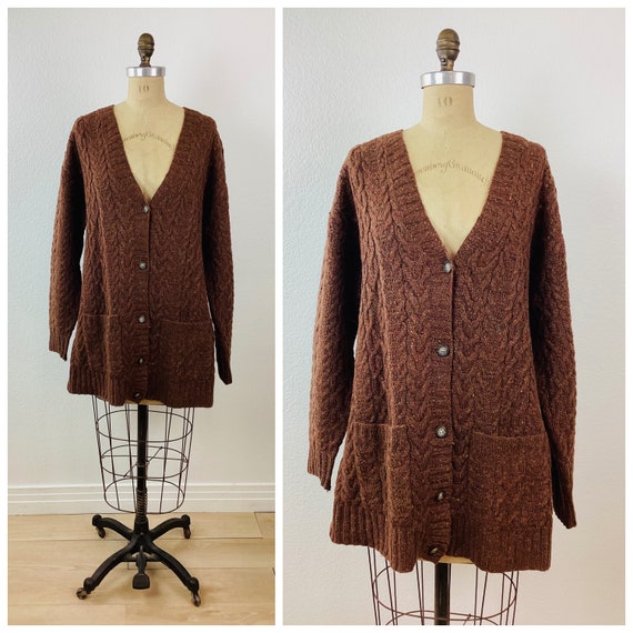 Vintage 1990s BROWN FLECK CABLE Knit Oversized / … - image 1