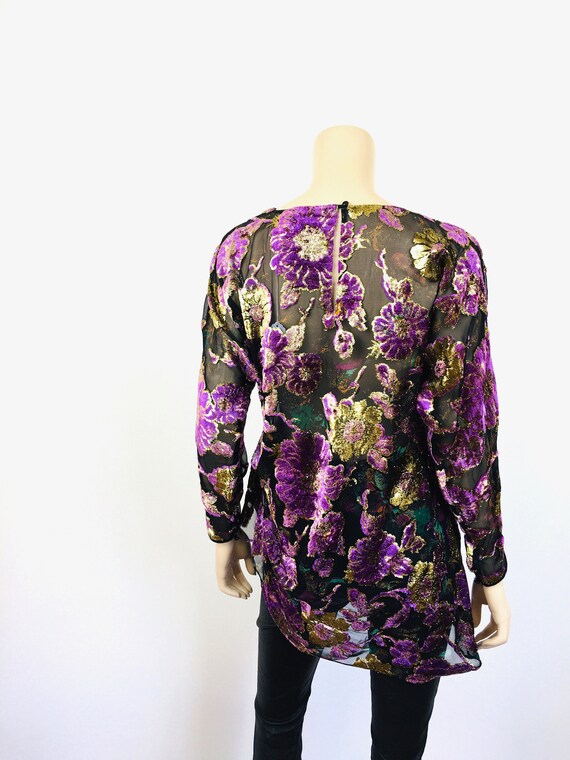 Vintage 1980s BURNOUT Silk VELVET & Gold METALLIC… - image 9