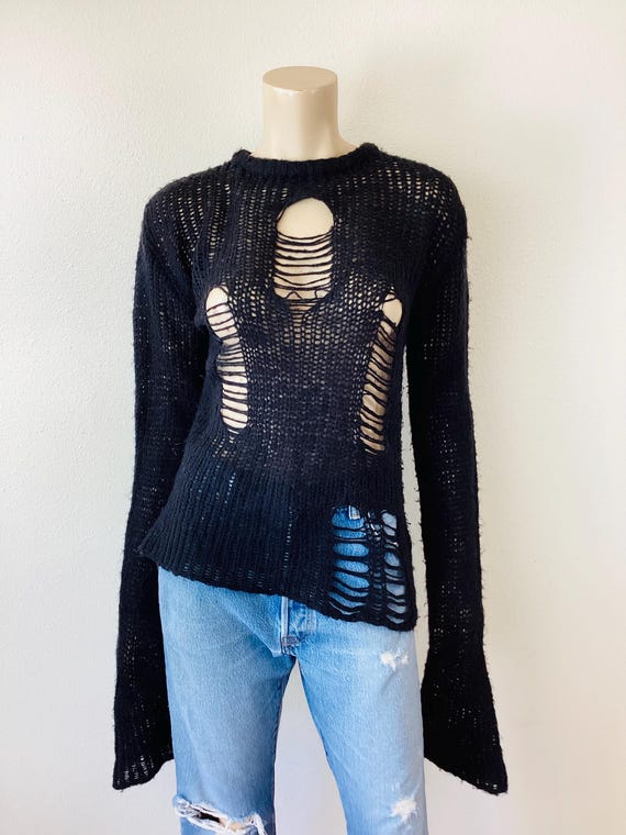 Vintage 1990s TRIPP NYC DESTROYED Distressed Intentional Holes - Main Image